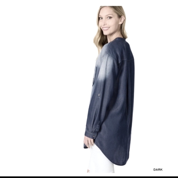 NWT Chambray Longline Hi Low Shirt in Blue NIP! - Picture 5 of 6